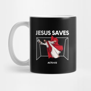 Jesus saves! funny meme white text Mug